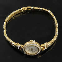 Мода Часы браслет, цинковый сплав, с Стеклянный, Плоская овальная форма, плакирован золотом, Женский & водонепроницаемый & со стразами длина:Приблизительно 8 дюймовый, продается PC