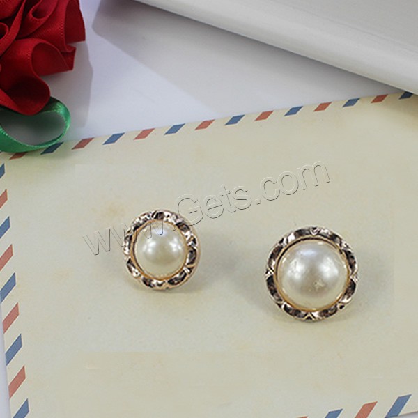 ABS Plastic Shank Button, Flat Round, gold color plated, different size for choice & imitation pearl, Sold By PC