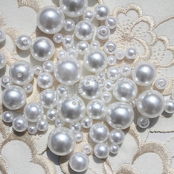 Perlas de plástico ABS Abalorio, Esférico, diverso tamaño para la opción, Blanco, 10PCs/Bolsa, Vendido por Bolsa