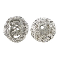 Cubic Zirconia Micro Pave Brass Beads, Round, plated, micro pave cubic zirconia & hollow 10mm Approx 1mm 
