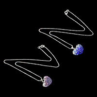 Латунное Ожерелье Горного Хрусталя, Латунь, с Клей Pave, Сердце, Платиновое покрытие платиновым цвет, горный хрусталь 90 шт & мяч цепь, Много цветов для выбора 1.5mm, длина:Приблизительно 18 дюймовый, продается Strand