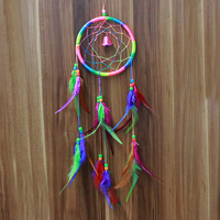 Fashion Dream Catcher, Iron, with Waxed Cotton Cord & Feather & Acrylic, painted, with bell, multi-colored, 450mm 320mm 