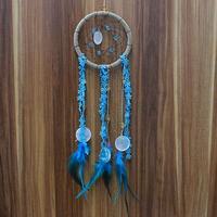 Fashion Dream Catcher, Iron, with Waxed Cotton Cord & Feather & Polyester & White Shell & Crystal 410mm 300mm 