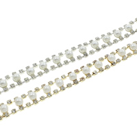 ABS Plastic Pearl Beaded Chain, with Brass, plated, handmade & with rhinestone 