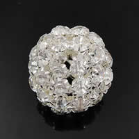 Ball Rhinestone Spacer, Brass, Drum, plated, with 58 pcs rhinestone & hollow Approx 1mm 