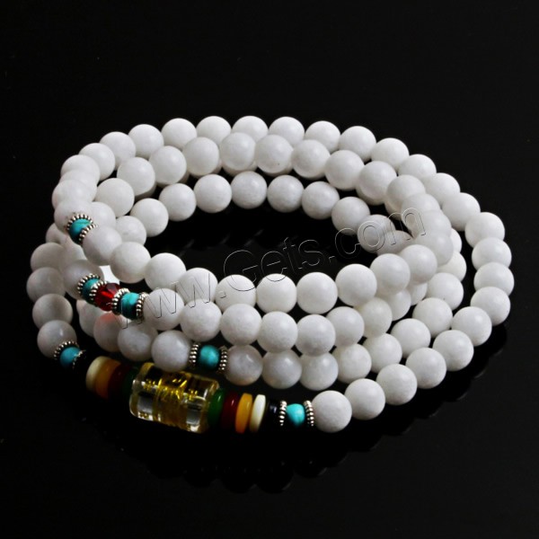 108 Mala Beads, Fluted Giant, with Synthetic Turquoise & Crystal & Glass & Plastic & Zinc Alloy, plated, different length for choice & Buddhist jewelry & different size for choice & gold accent, white, 108PCs/Strand, Sold By Strand