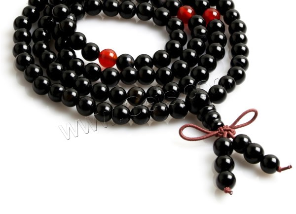 108 Mala Beads, Black Agate, with nylon elastic cord & Red Agate, different length for choice & Buddhist jewelry & different size for choice, 108PCs/Strand, Sold By Strand