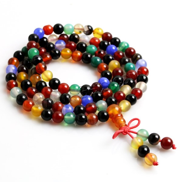108 Mala Beads, Rainbow Agate, with nylon elastic cord, different length for choice & Buddhist jewelry & different size for choice, 108PCs/Strand, Sold By Strand