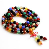 108 Mala Beads, Rainbow Agate, with nylon elastic cord & Buddhist jewelry 