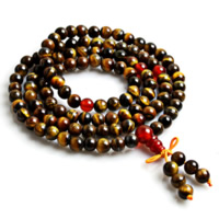 108 Mala Beads, Tiger Eye, with nylon elastic cord & Red Agate & Buddhist jewelry 