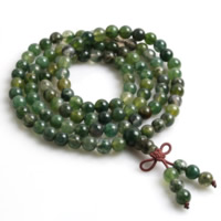 108 Mala Beads, Moss Agate, with nylon elastic cord & Buddhist jewelry 