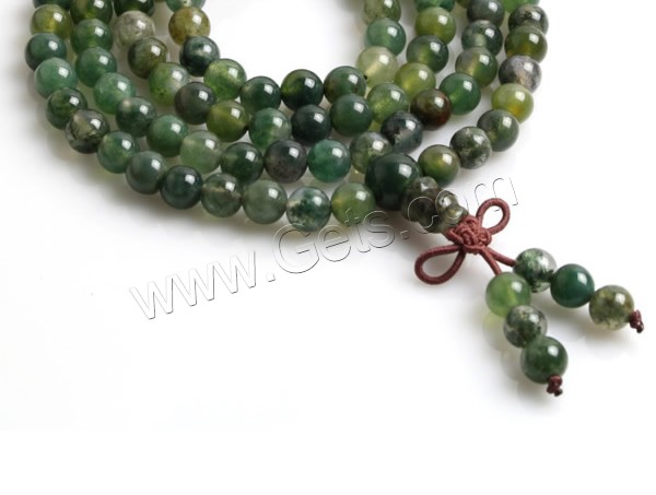 108 Mala Beads, Moss Agate, with nylon elastic cord, different length for choice & Buddhist jewelry & different size for choice, 108PCs/Strand, Sold By Strand