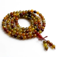 108 Mala Beads, Dragon Veins Agate, with nylon elastic cord & Buddhist jewelry tan 
