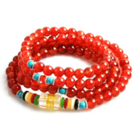 108 Mala Beads, Red Agate, with Synthetic Turquoise & Crystal & Glass & Plastic & Zinc Alloy, plated & Buddhist jewelry & gold accent 