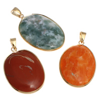 Mixed Gemstone Pendants, with Brass, gold color plated - Approx 