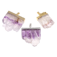Natural Quartz Druzy Pendants, Amethyst, with brass bail, plated, February Birthstone & druzy style & mixed - Approx 