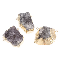 Natural Quartz Druzy Connector, with Brass, gold color plated, druzy style & mixed & 1/1 loop - Approx 2mm 