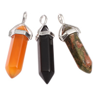 Mixed Gemstone Pendants, with brass bail, platinum color plated - Approx 