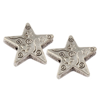 Zink Legierung Sterne Perlen, Zinklegierung, plattiert, mit einem Muster von Stern, keine, frei von Blei & Kadmium, 14x14.5x3.5mm, Bohrung:ca. 1mm, ca. 662PCs/kg, verkauft von kg