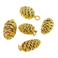 Латунные ювелирные кулоны, Сосновая Шишка, с Латунь, плакированный настоящим золотом, 11-13.5x19-23.5, отверстие:Приблизительно 4.5mm, продается PC