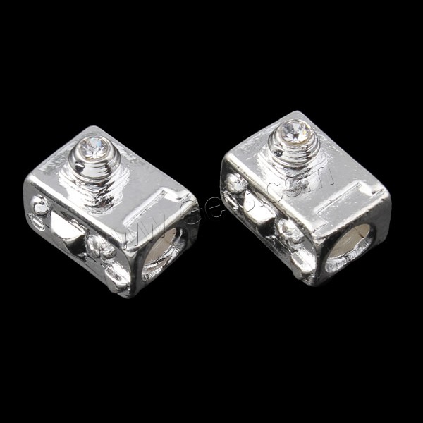 Rhinestone Zinc Alloy European Beads, Camera, plated, without troll & with rhinestone, more colors for choice, 10x10mm, Hole:Approx 4.2-4.5mm, Sold By PC