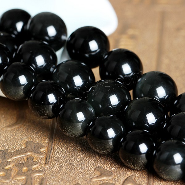Obsidien noir goutte, Rond, normes différentes pour le choix, grade A, Longueur:Environ 15 pouce, Vendu par brin