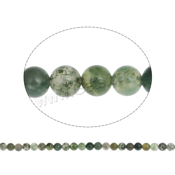 Perles en pierre d'agate mousse naturelle, Rond, normes différentes pour le choix, Trou:Environ 1mm, Longueur:Environ 15.7 pouce, Vendu par brin