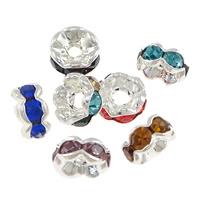 Wave Rondelle Rhinestone Spacer, Brass, silver color plated, with rhinestone, mixed colors Approx 1mm 