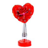 Table Watch Decoration, PC Plastic, with Zinc Alloy, Heart, platinum color plated, with flower pattern, red, approx 140mm 
