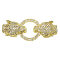 Brass Fold Over Clasp, Leopard, plated, micro pave cubic zirconia 36mm 