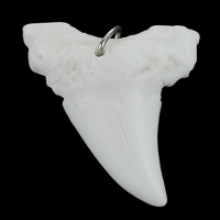 Imitation Yak Bone Resin Pendants, with Iron, Tooth, platinum color plated, white Approx 3mm 