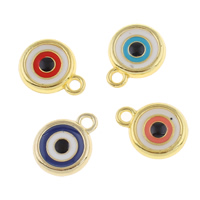Zinc Alloy Evil Eye Pendant, Flat Round, gold color plated, evil eye pattern & enamel lead & cadmium free Approx 2mm 