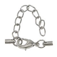 Brass Lobster Claw Cord Clasp, platinum color plated, with extender chain & with end cap, 26mm Approx 2mm 
