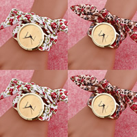 Floral Cloth Band Watch, Grosgrain Ribbon, with zinc alloy dial & Glass, Chinese movement, plated, with flower pattern & for woman nickel, lead & cadmium free, 40mm, 20mm Approx 20 Inch 