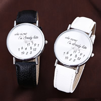 Women Wrist Watch, PU Leather, with Glass & Zinc Alloy, Chinese movement, platinum color plated, adjustable & with letter pattern & for woman nickel, lead & cadmium free, 40mm, 20mm Approx 8 Inch 
