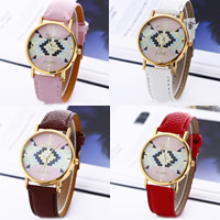 Women Wrist Watch, PU Leather, with Glass & Zinc Alloy, Chinese movement, plated, adjustable & with letter pattern & for woman nickel, lead & cadmium free, 40mm, 20mm Approx 8 Inch 