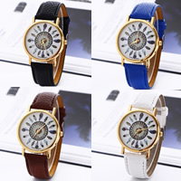 Women Wrist Watch, PU Leather, with Glass & Zinc Alloy, Chinese movement, plated, adjustable & for woman nickel, lead & cadmium free, 40mm, 20mm Approx 8 Inch 