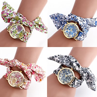 Floral Cloth Band Watch, Grosgrain Ribbon, with zinc alloy dial & Glass, Chinese movement, plated, with flower pattern & for woman nickel, lead & cadmium free, 40mm, 20mm Approx 20 Inch 