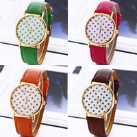 Women Wrist Watch, PU Leather, with Glass & Zinc Alloy, Chinese movement, plated, adjustable & with letter pattern & for woman & with round spot pattern nickel, lead & cadmium free, 40mm, 20mm Approx 8 Inch 