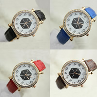 Women Wrist Watch, PU Leather, with Glass & Zinc Alloy, Chinese movement, plated, adjustable & for woman & with rhinestone nickel, lead & cadmium free, 40mm, 20mm Approx 8 Inch 
