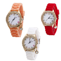 Women Wrist Watch, Zinc Alloy, with Glass & Silicone, Chinese movement, plated, adjustable & for woman & with rhinestone nickel, lead & cadmium free, 40mm, 20mm Approx 8 Inch 
