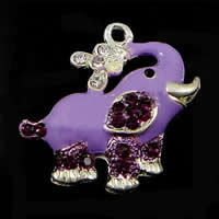 Zinc Alloy Enamel Pendants, Elephant, silver color plated, with A grade rhinestone & hollow, purple Approx 2.2mm 