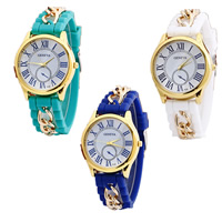 Women Wrist Watch, Zinc Alloy, with Glass & Silicone, Chinese movement, plated, adjustable & for woman nickel, lead & cadmium free, 40mm, 20mm Approx 8 Inch 