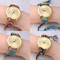Braided Friendship Watch, Zinc Alloy, with Wool & Glass, Chinese movement, plated, adjustable & with letter pattern & for woman nickel, lead & cadmium free, 40mm, 20mm Approx 8 Inch 