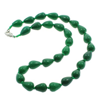 Malaysia Jade Halskette, Zinklegierung Karabinerverschluss, Tropfen, natürlich, 11x15mm, Länge:ca. 18.5 ZollInch, verkauft von Strang