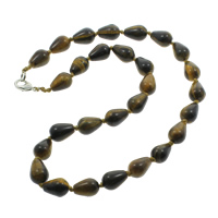 Tiger Eye Necklace, zinc alloy lobster clasp, Teardrop, natural Approx 18.5 Inch 