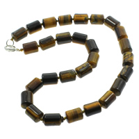 Tiger Eye Necklace, zinc alloy lobster clasp, Column, natural Approx 15.5 Inch 