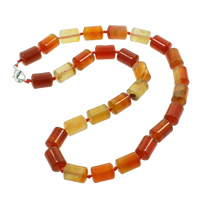 Red Agate Necklace, zinc alloy lobster clasp, Column, natural Approx 15.5 Inch 