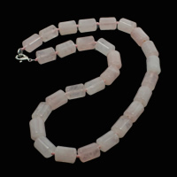 cuarzo rosado collar, aleación de cinc cierre de langosta, Columna, natural, 10x14mm, longitud:aproximado 15.5 Inch, Vendido por Sarta