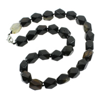 Black Agate Necklace, zinc alloy lobster clasp, natural, faceted Approx 18 Inch 